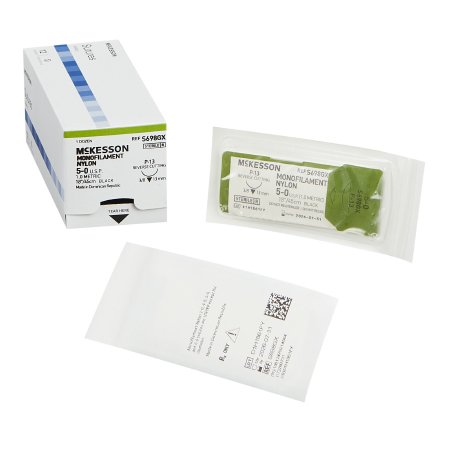 Image of McKesson Nonabsorbable Suture with Needle Nylon P-13 3/8 Circle Precision Reverse Cutting Needle Size 5 - 0 Monofilament