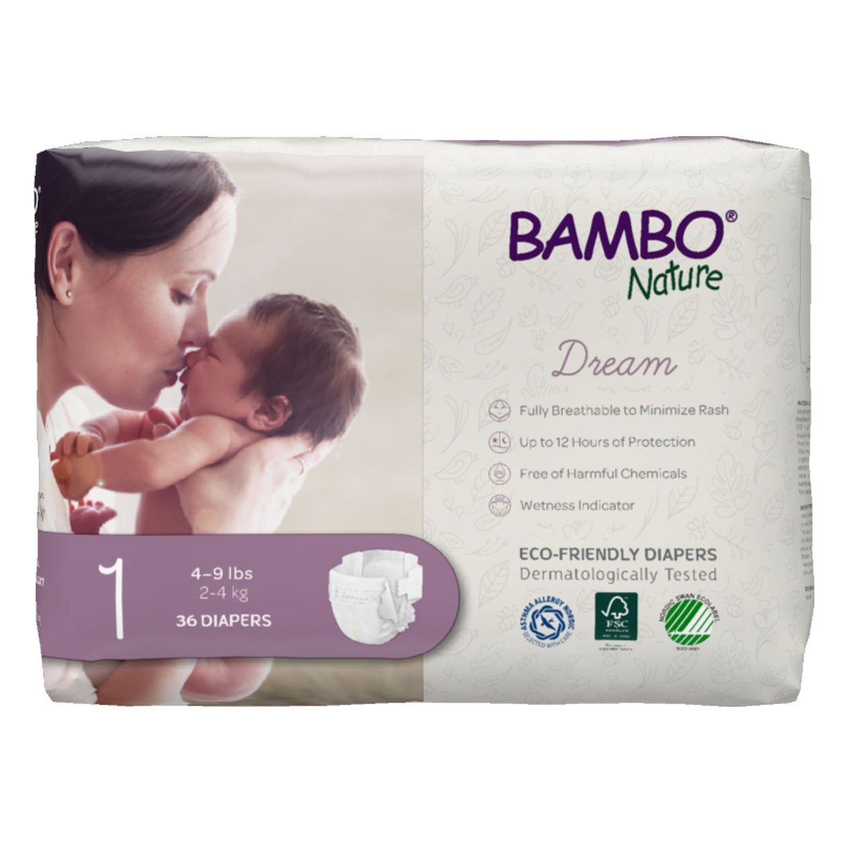 Image of Bambo Nature Dream Diapers Eco-Friendly Baby Diaper, Size 1, 4-9 lbs.