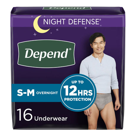 Image of Depend Night Defense, Overnight Underwear, Grey, Male, Small/Medium