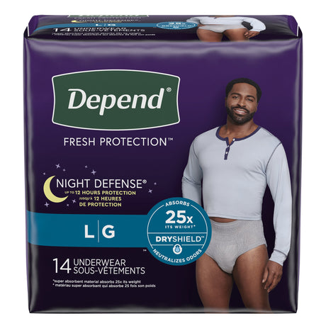 Image of Depend Night Defense, Overnight Underwear, Grey, Male, Large