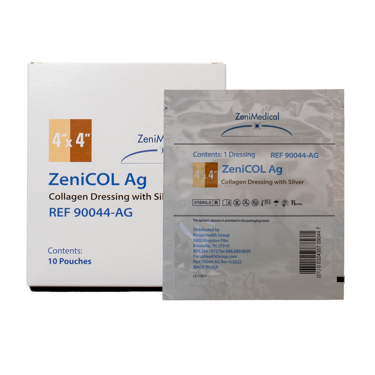 Image of Zeni Medical ZeniCOL Ag 4" x 4" collagen dressing with silver