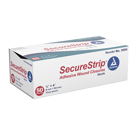 Image of SecureStrip Adhesive Wound Closure Strips, 1/4" x 4", Sterile. 10 Strips per each