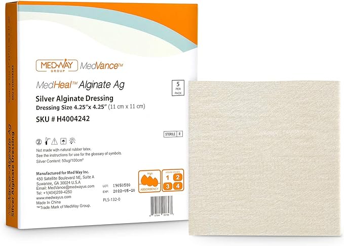 Image of CuraVance Silver Alginate Dressing Pad, 4.25" x 4.25".