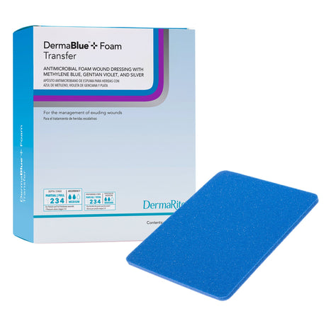 Image of DermaBlue+ Foam Transfer Antimicrobial Foam Dressing, 4" x 5"