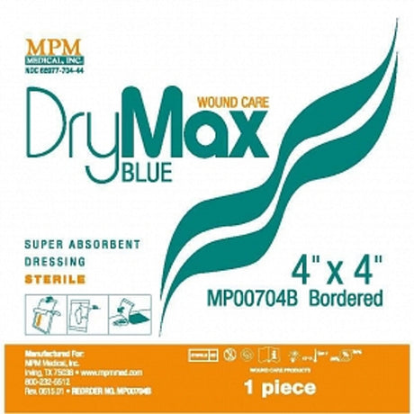 Image of DryMax Blue Bordered Super Absorbent Dressing, 6" x 6" with 4" x 4" Pad