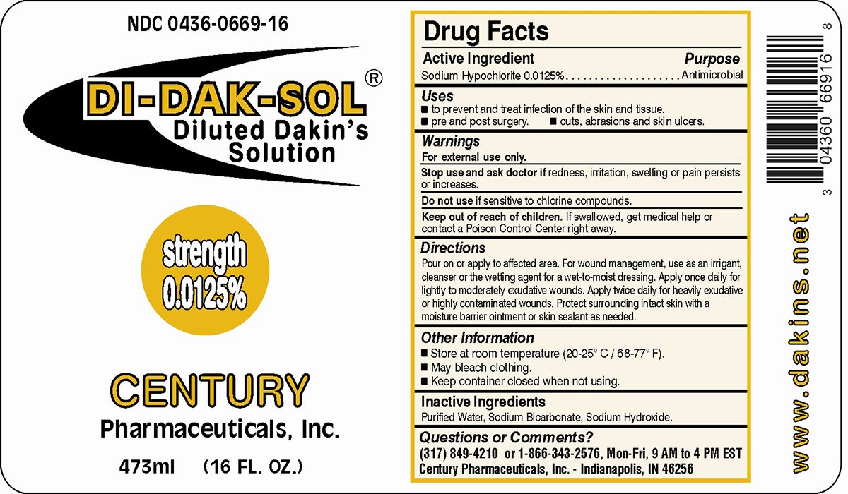 Image of Di-Dak-Sol Diluted Dakin's Solution 16 oz. Bottle