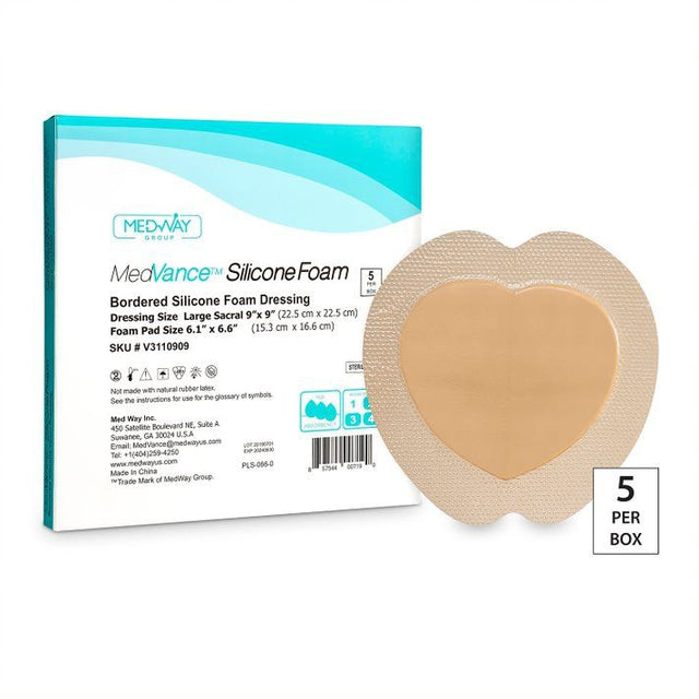 Image of MedVance Bordered Silicone 9" x 9" Foam Dressing, Sacral, 6.1" x 6.6" Pad