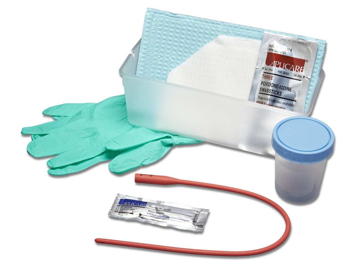 Image of Intermittent Urethral Catheter Tray 15 FR Red Rubber Catheter, PVP, AloeTouch Gloves, CSR Wrapped Tray