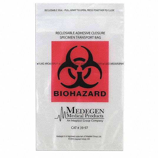 Reclosable 3-Wall Specimen Transfer Bag (Biohazard), 6