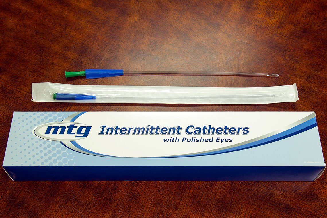 Image of MTG Straight Tip Male Intermittent Catheter, 12 Fr, 16" Vinyl Catheter with Handling Sleeve