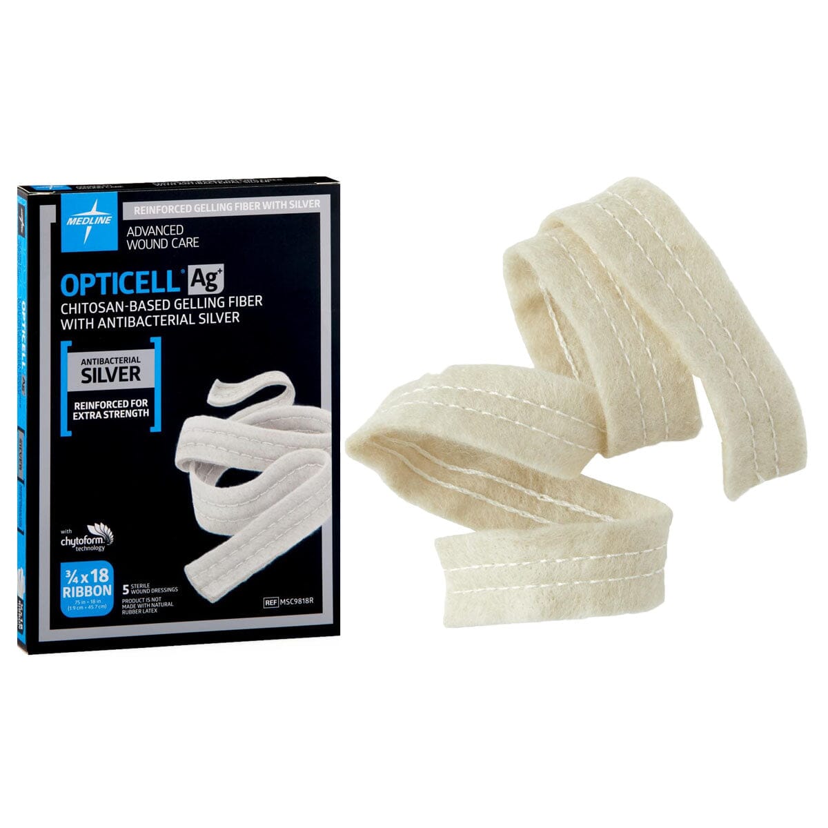 Opticell® Ag+ Silver Antibacterial Gelling Fiber Wound Dressing,  Reinforced, 0.75