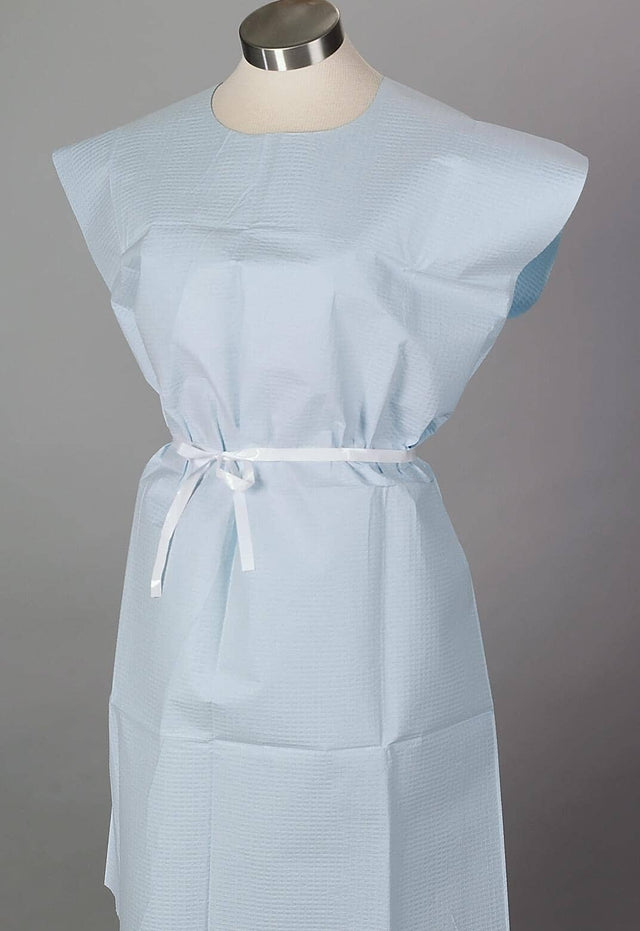 Image of TIDI Tissue-Poly-Tissue Patient Gown with Front / Back Opening, Blue, 30" x 42"